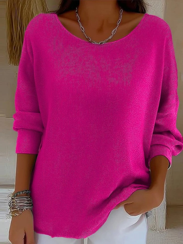 Jersey de manga larga con cuello redondo para mujer