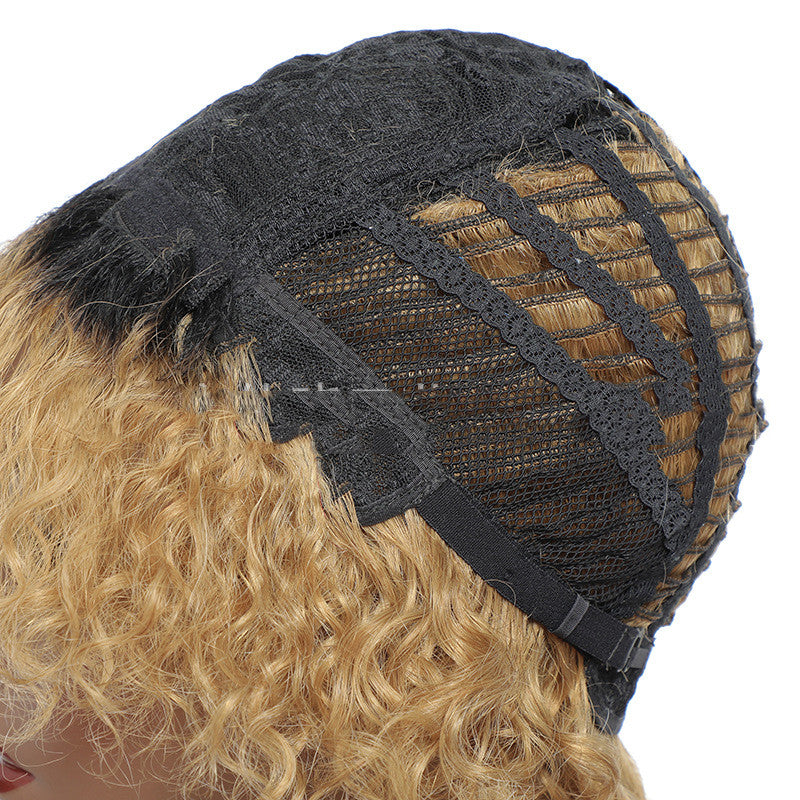 Diadema pequeña de pelo real rizado, cobertura para cabello corto de alta gama con volumen gradual.