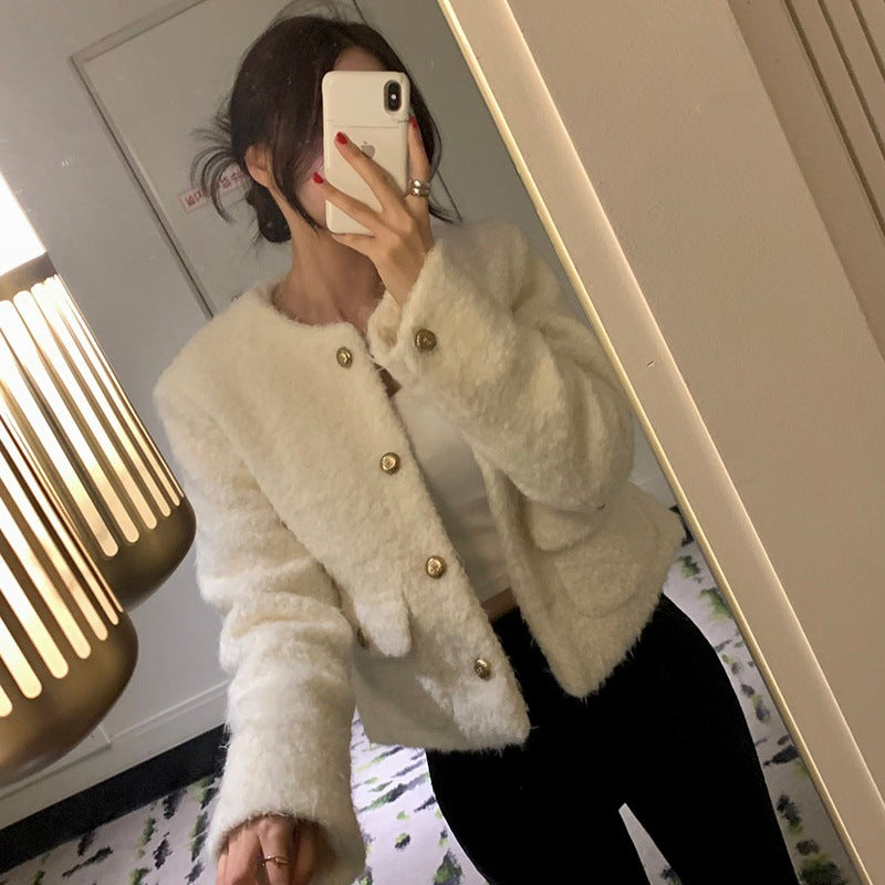 Abrigo de lana retro elegante de un solo pecho para mujer