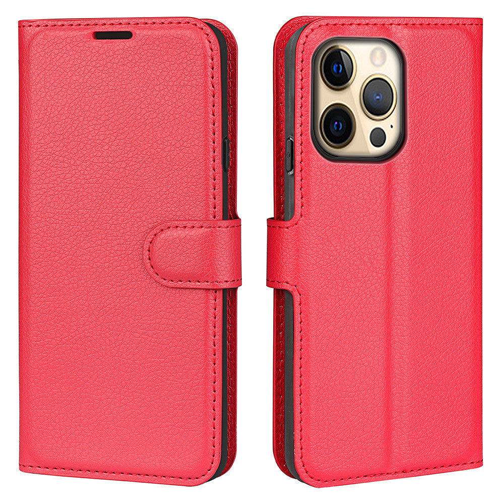 Funda para teléfono con ranura para tarjeta abatible y estampado de lichi