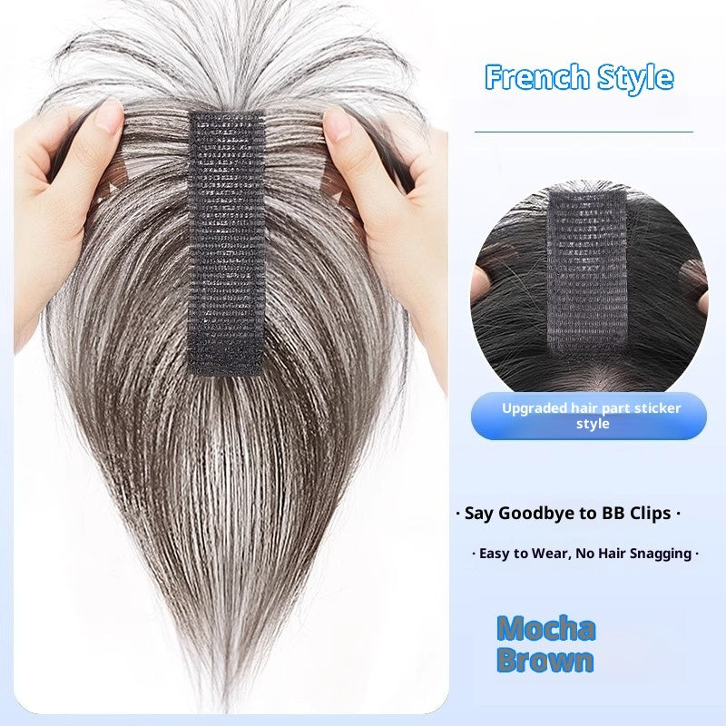 Peluca de cabello real con flequillo y cabeza de velcro