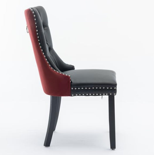 Colección de muebles, juego de 2 sillas de comedor modernas de alta gama con capitoné de madera maciza, tapizadas en PU y terciopelo.