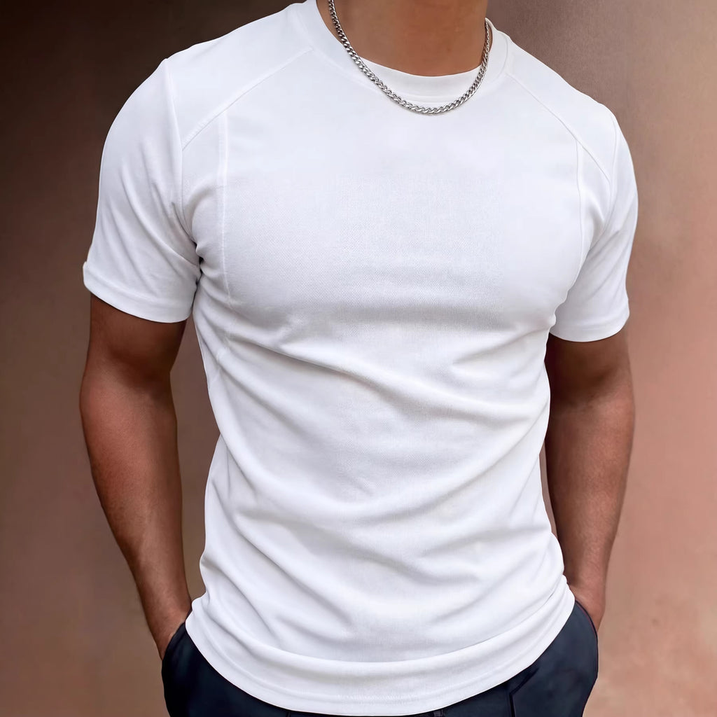 Solid-color Patchwork Sleeve Cuffs Short-sleeve Men's T-shirt Top