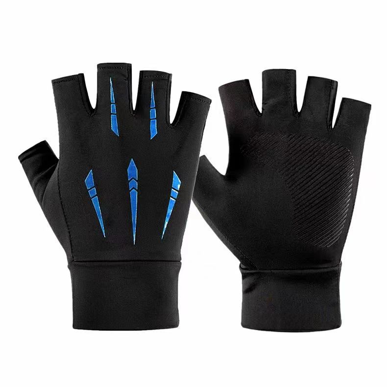 Guantes de medio dedo para deportes al aire libre de verano, hechos de seda de hielo con agarre antideslizante.