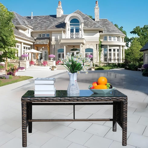 Muebles de exterior para patio, 1 mesa de centro con vidrio templado transparente