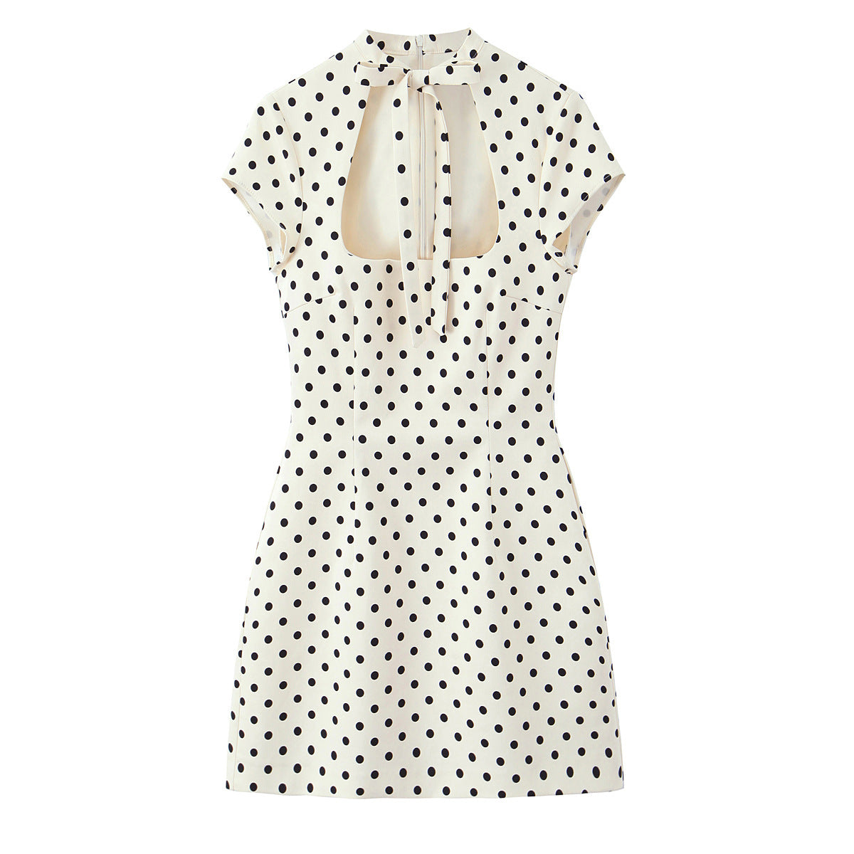 Fashionable Polka-Dot Short Dress With Bow Accent