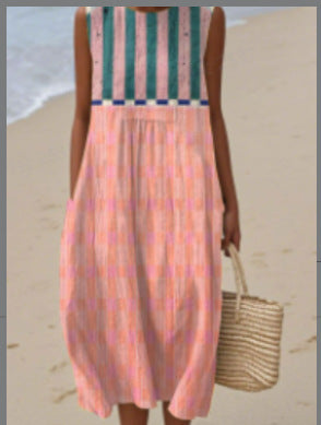 Vestido informal estampado sin mangas con bolsillos y un toque sofisticado