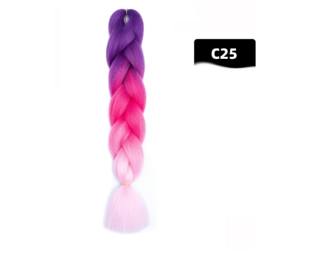 Peluca de seda africana de alta temperatura con fibra química y trenza grande en color degradado