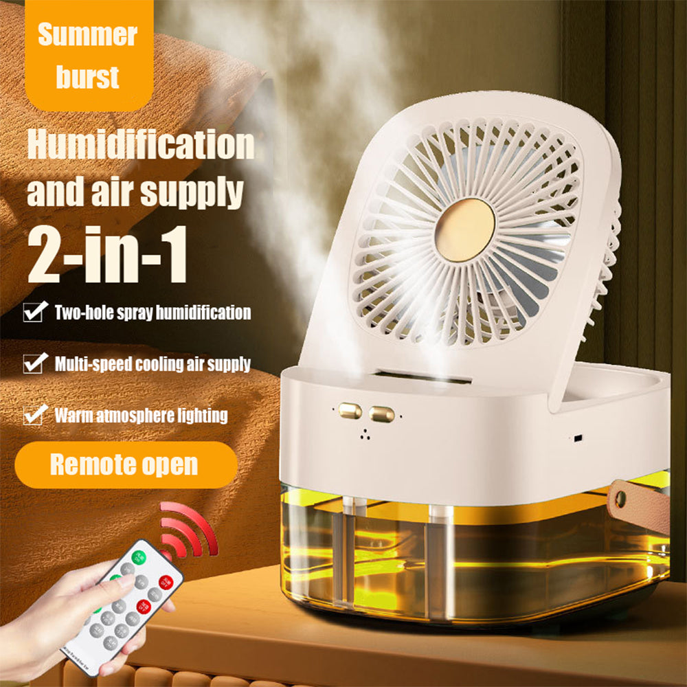 Ventilador humidificador con pulverizador, control remoto de escritorio, mini enfriador de aire con temporizador, gran viento, silencioso, con carga USB