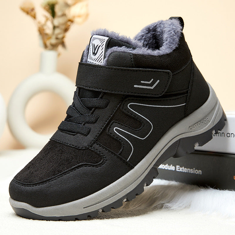 Botas de nieve de algodón para mujer con velcro para invierno en terrenos nevados.