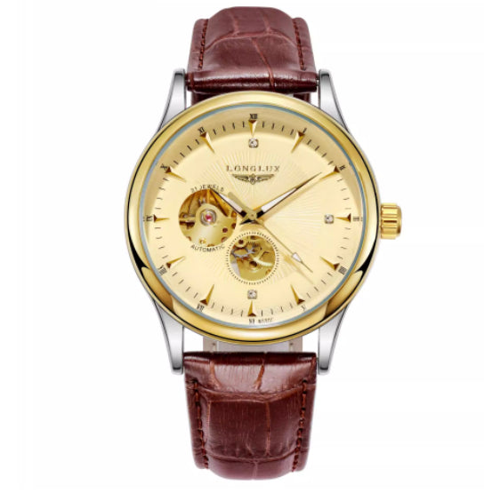 Reloj impermeable de cuero genuino con movimiento mecánico totalmente automático.