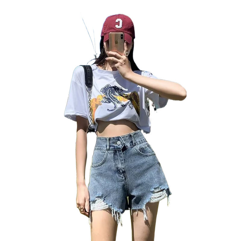 Pantalones cortos vaqueros rotos de verano para mujer
