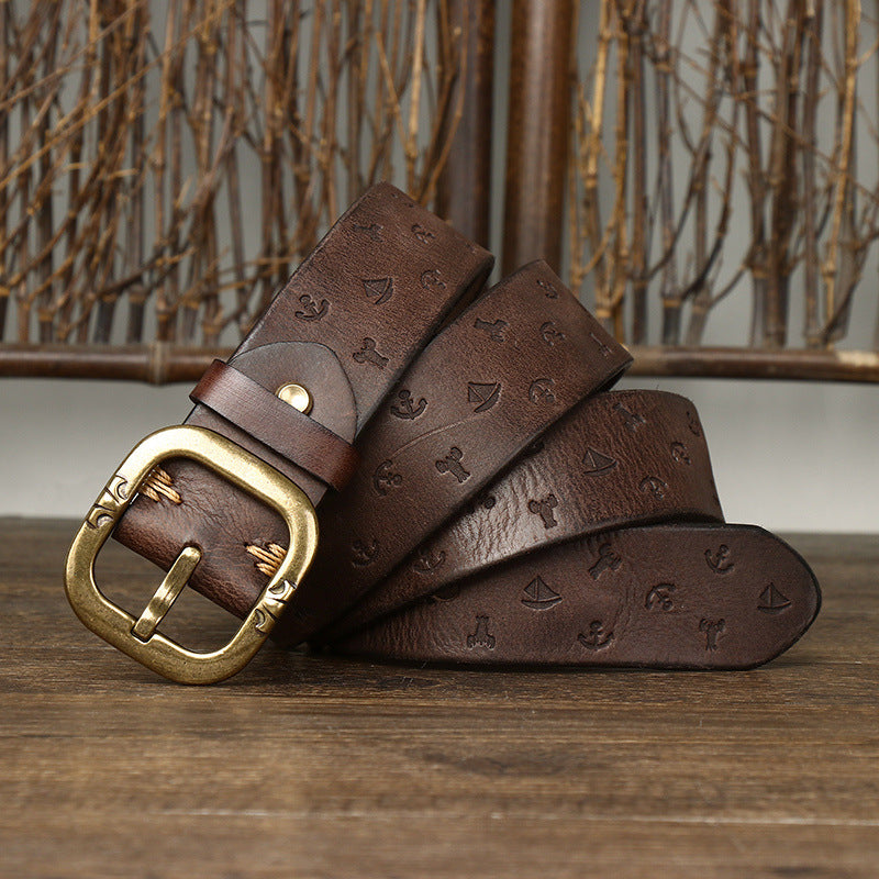 Cinturón de cuero con estampado de estilo coreano para hombre