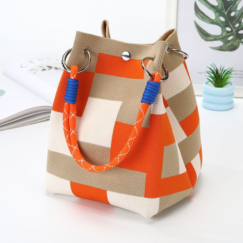 Bolso tote de punto rojo para mujer con cierre magnético y gran capacidad.