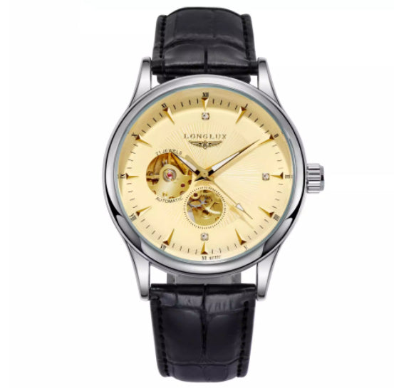 Reloj impermeable de cuero genuino con movimiento mecánico totalmente automático.