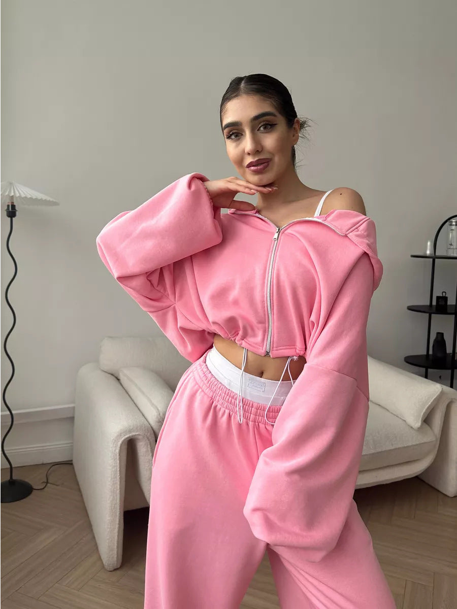 Conjunto informal para mujer: cárdigan de manga larga con cremallera y sudadera con capucha