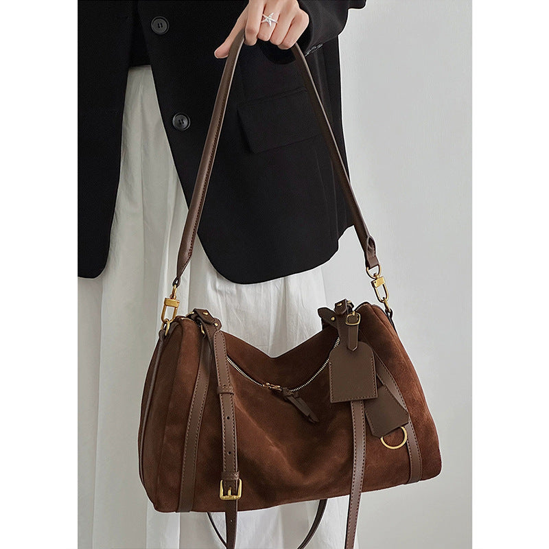 Bolso bandolera retro de ante mate elegante para mujer