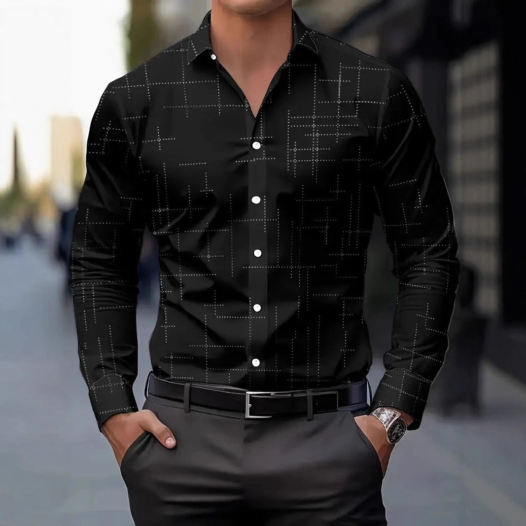Fashionable Casual Printed Long-Sleeve Mens Shirt