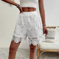 Lace Embroidered Elastic Waist Shorts