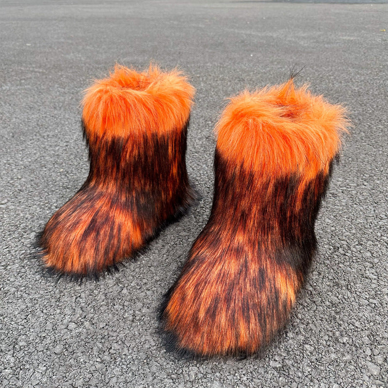 Botas de nieve de felpa de piel de mapache