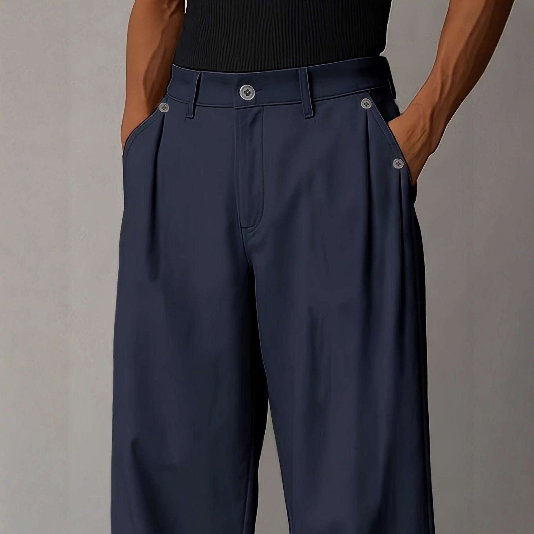 Pantalones rectos casuales de color liso con estilo para hombre