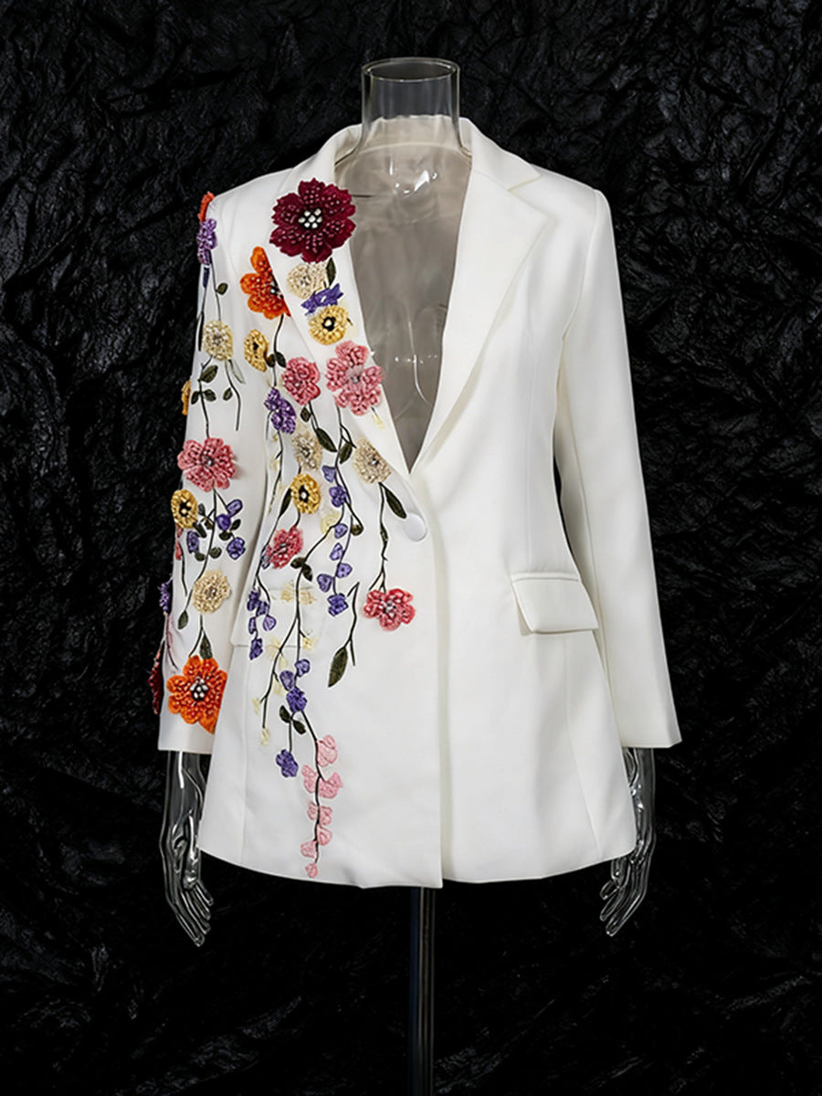 Elegantes blazers con bordados florales tridimensionales