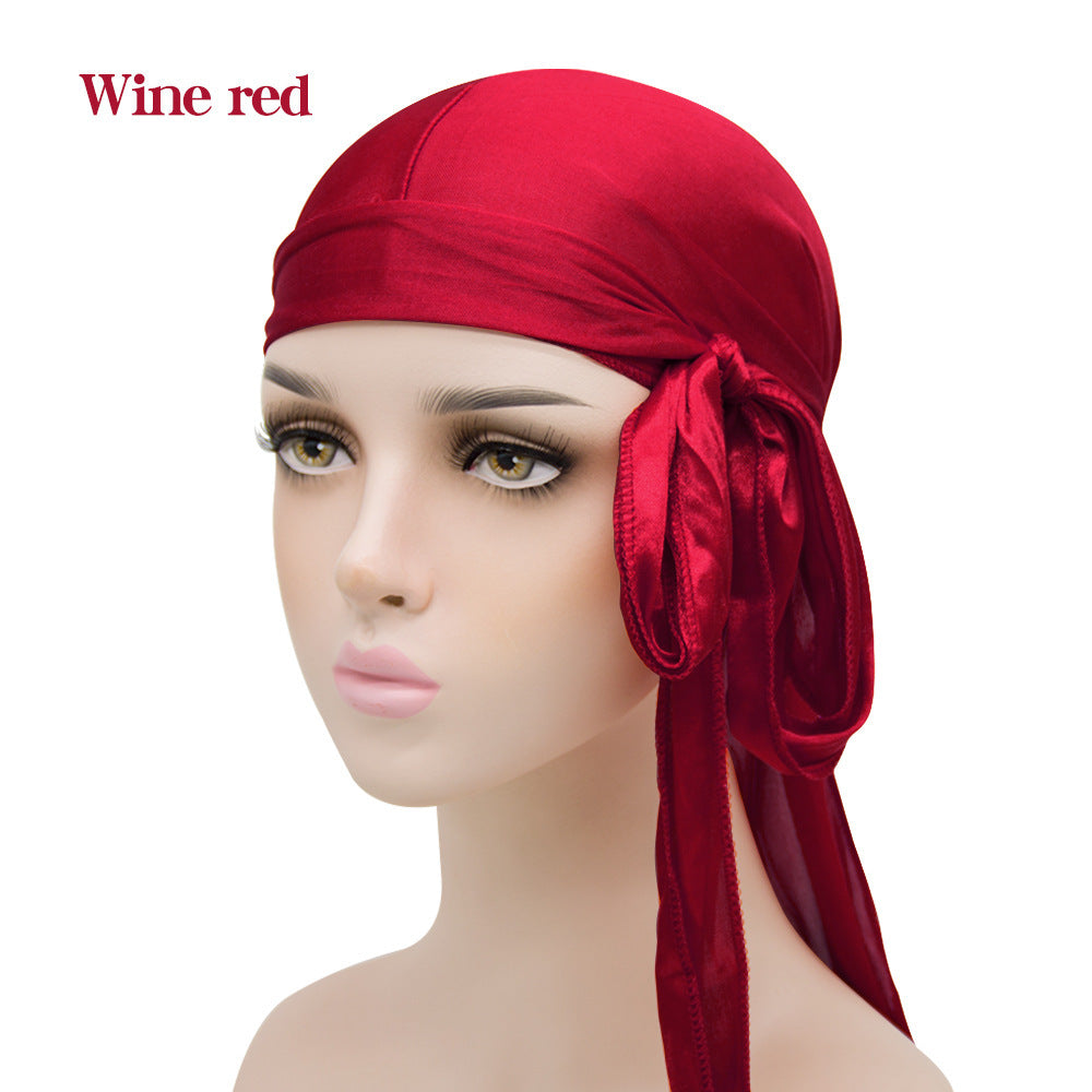 Gorro pirata elástico de cola larga de satén unisex y turbante hip hop para hombre y mujer, bandana elástica para disfraz y moda.