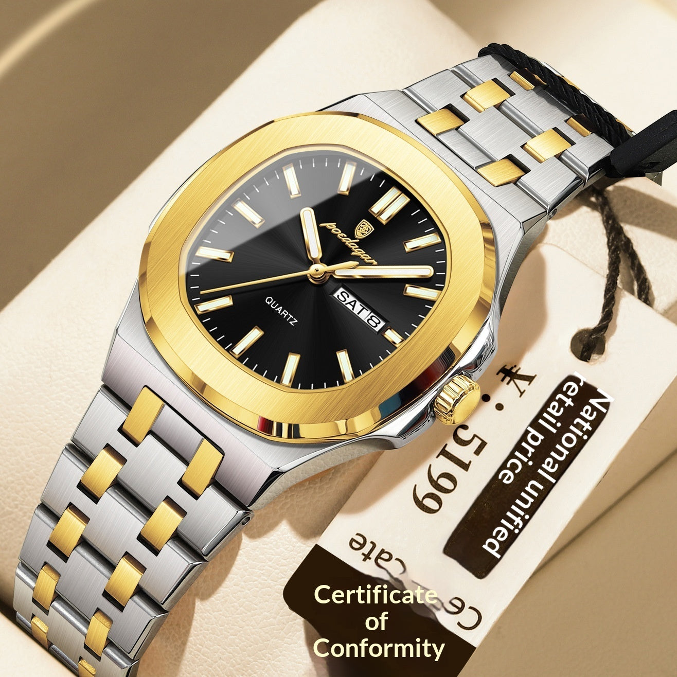 Reloj ultrafino con características impermeables y luminosas.