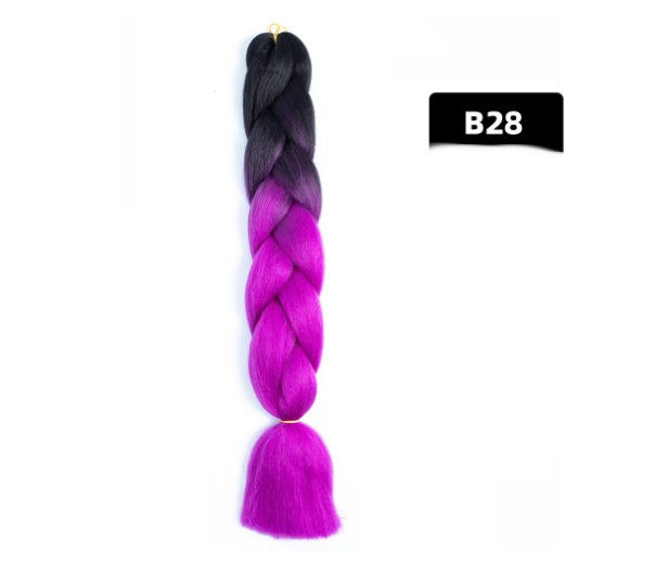 Peluca de seda africana de alta temperatura con fibra química y trenza grande en color degradado