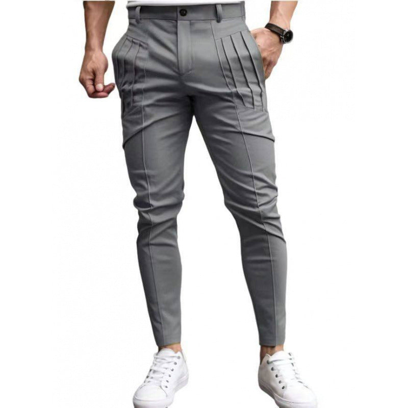 Pantalones de vestir de color liso para hombre, pantalones casuales ajustados