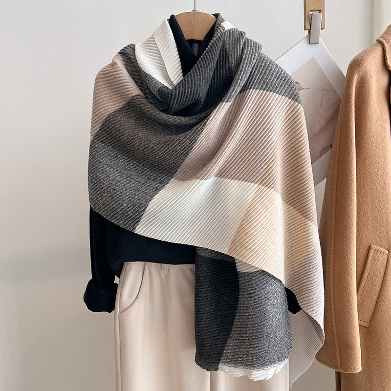 Womens Multicolor Crinkled Cashmere All-Match Shawl