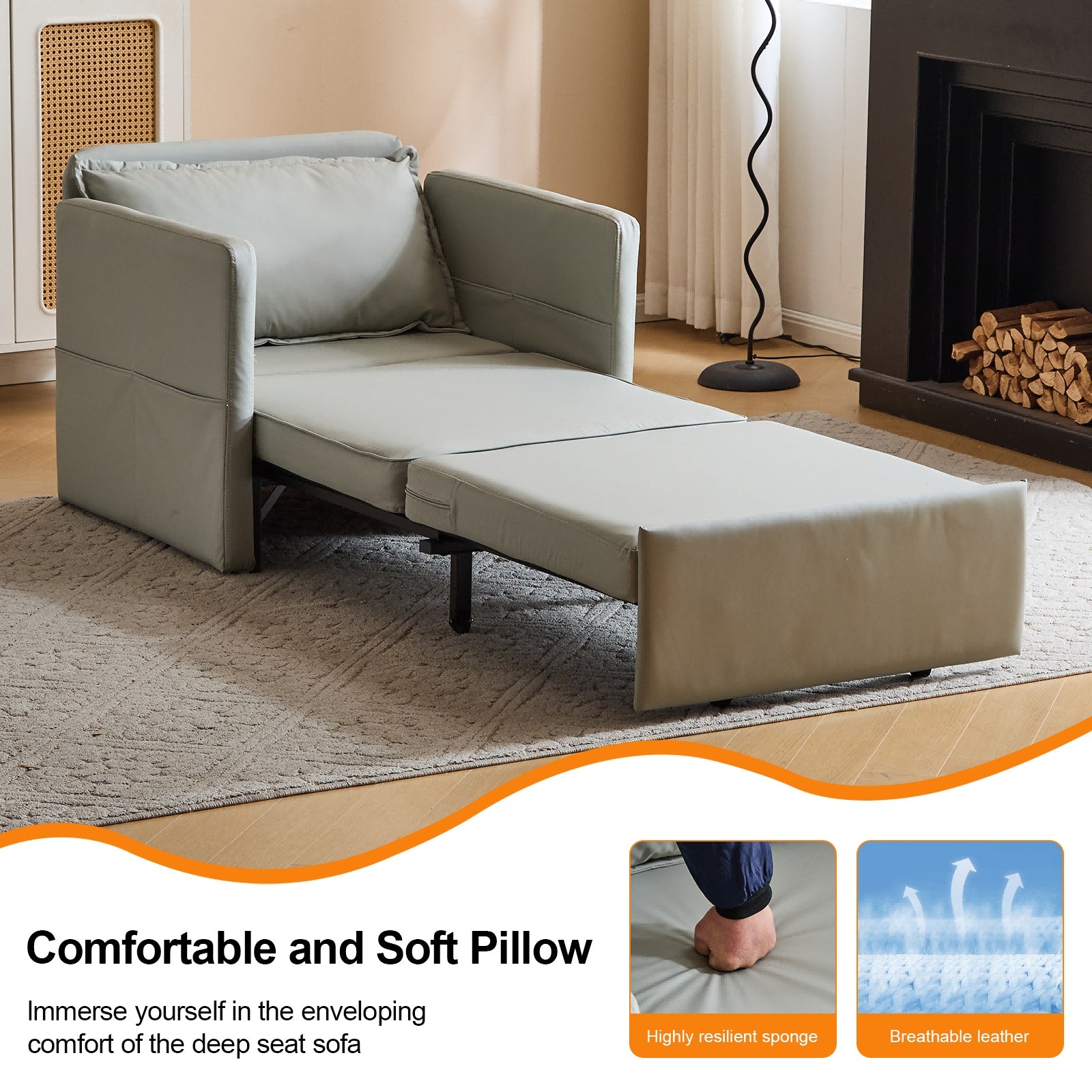 Adult Sleeper Chair Bed, 3-in-1 Convertible Sofa Chair Bed Pull-out Sofa Bed, Convenient Folding Tray Table With USB And Type-C Charging Ports For Living Room Cannot Be Sold On Temu