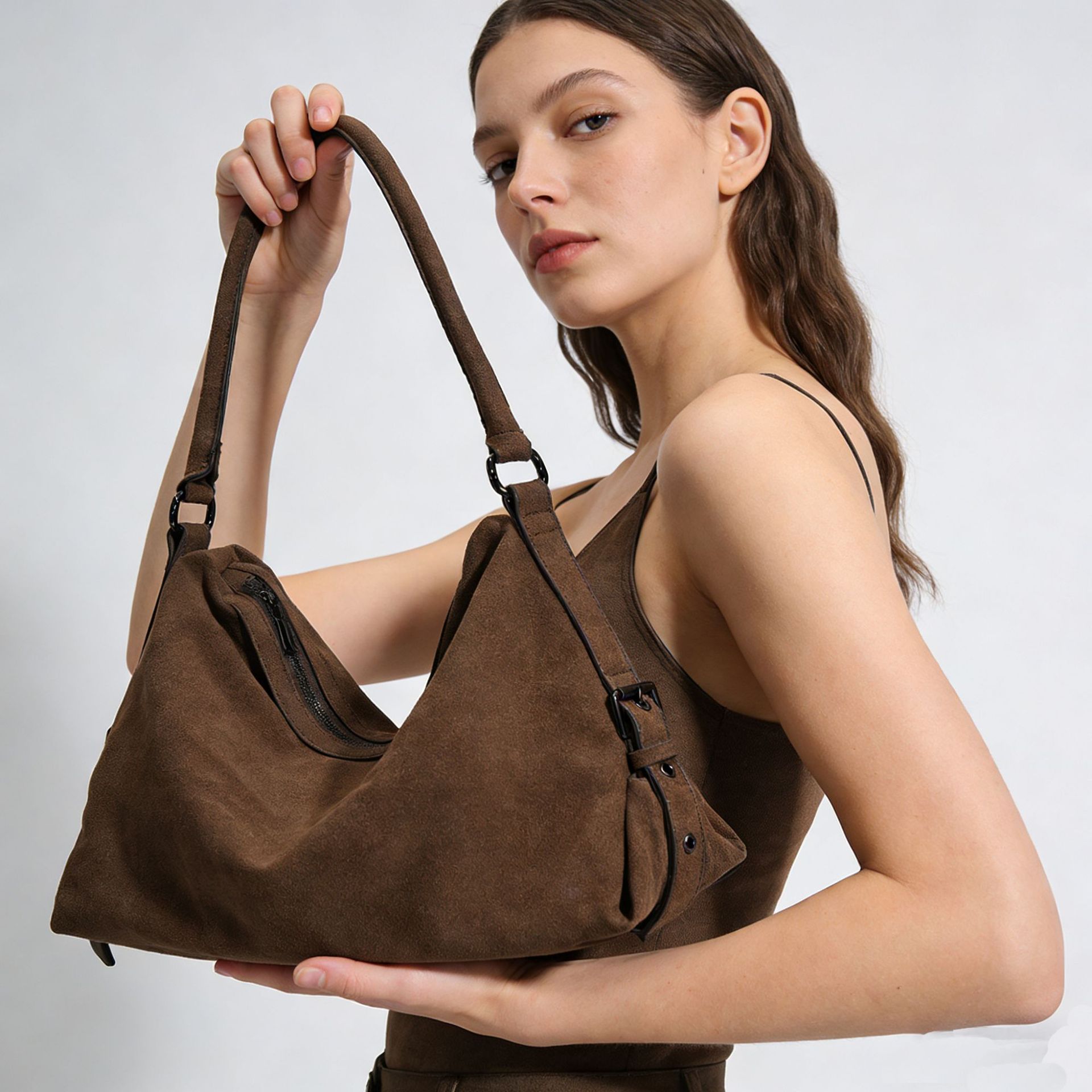 Bolso tote vintage de ante de gran capacidad