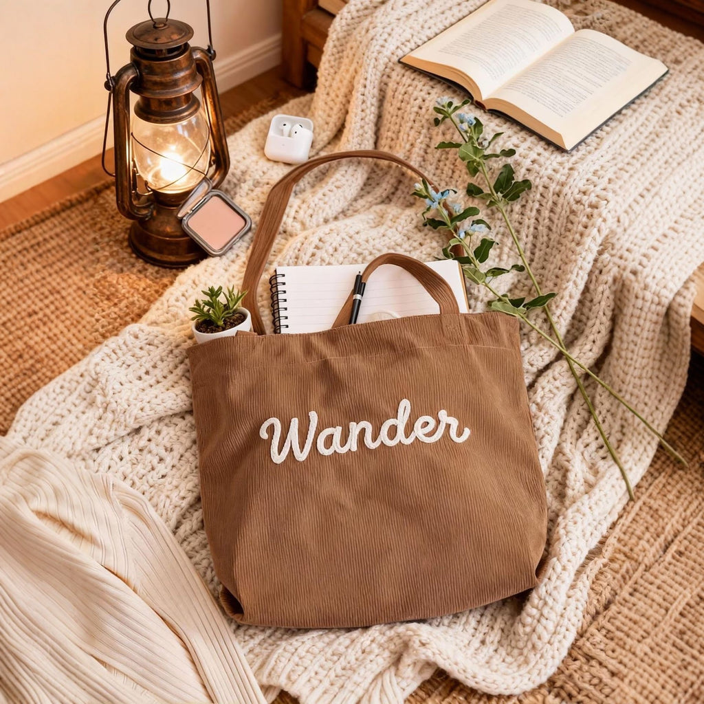 Bolso de mano informal de pana para mujer, moderno, minimalista y a la moda.