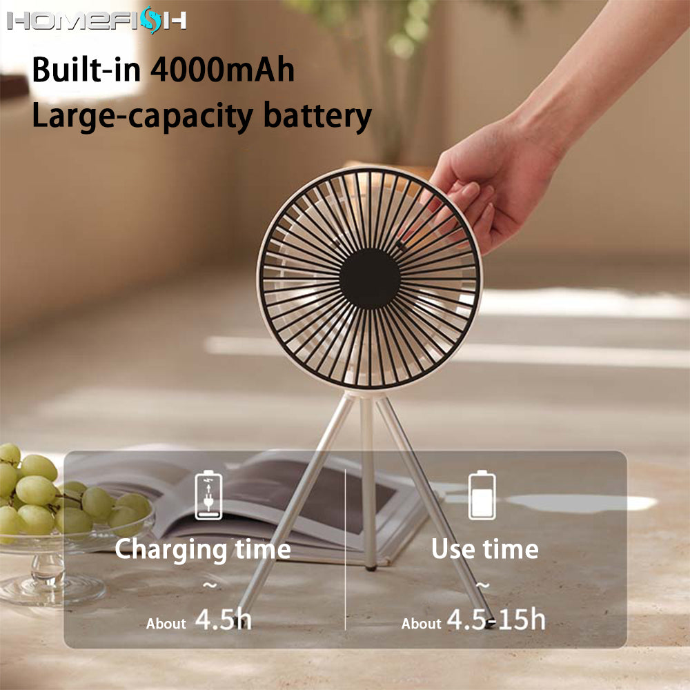 Ventilador de camping con trípode, portátil, de escritorio, para tienda de campaña, para colgar en el techo, pequeño ventilador para exteriores