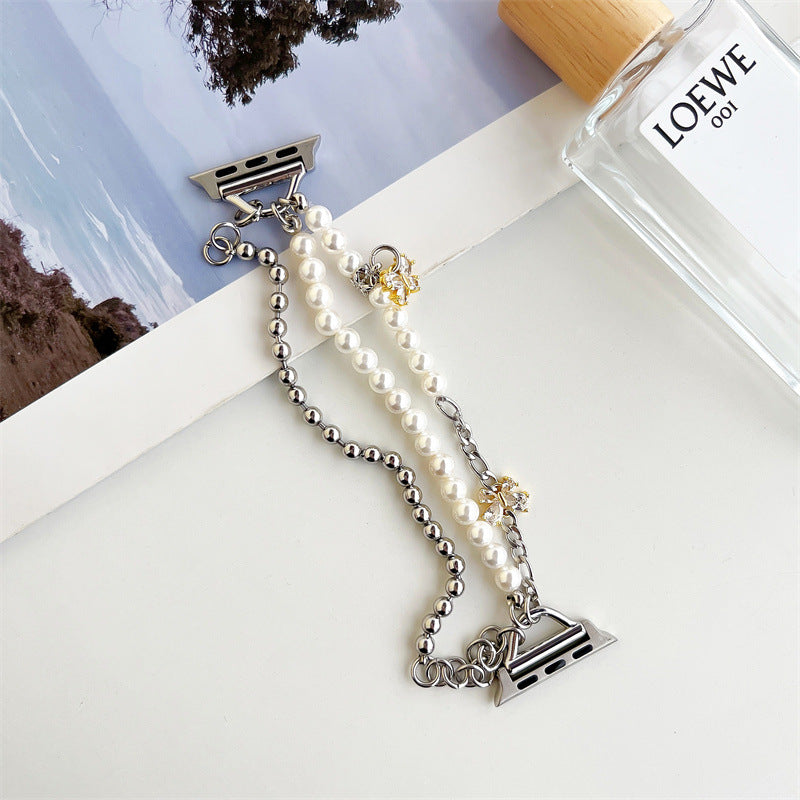 Reloj con cadena de metal y perla, pequeña fragancia
