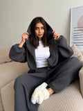 Conjunto informal para mujer: cárdigan de manga larga con cremallera y sudadera con capucha