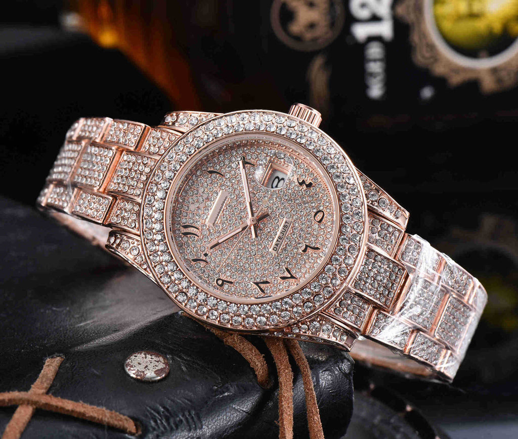 Reloj de cuarzo de acero inoxidable con diamantes para hombre
