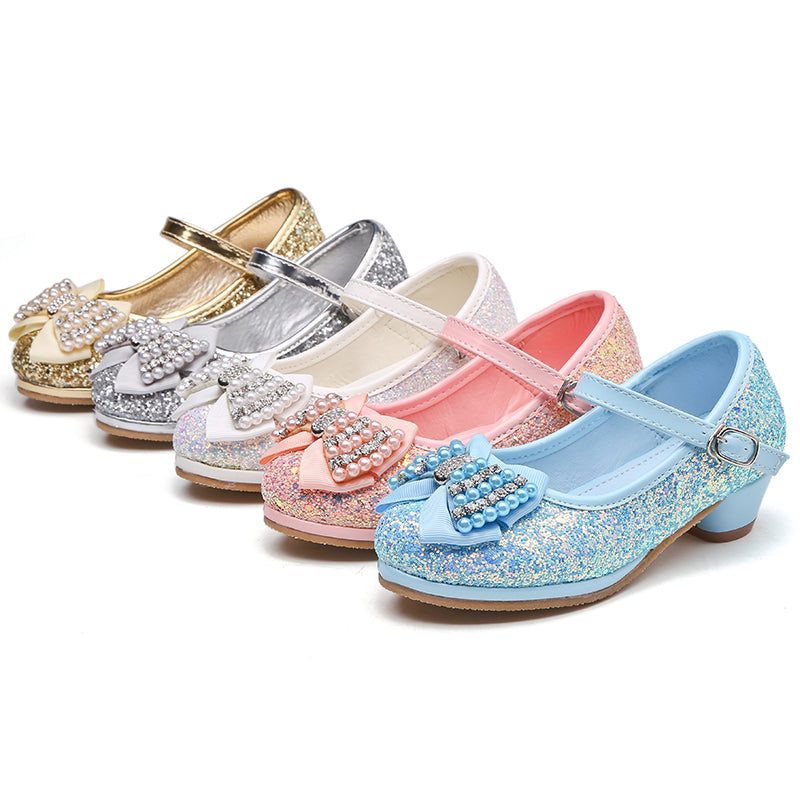 Zapatos de tacón alto con lazo y cristales para niños