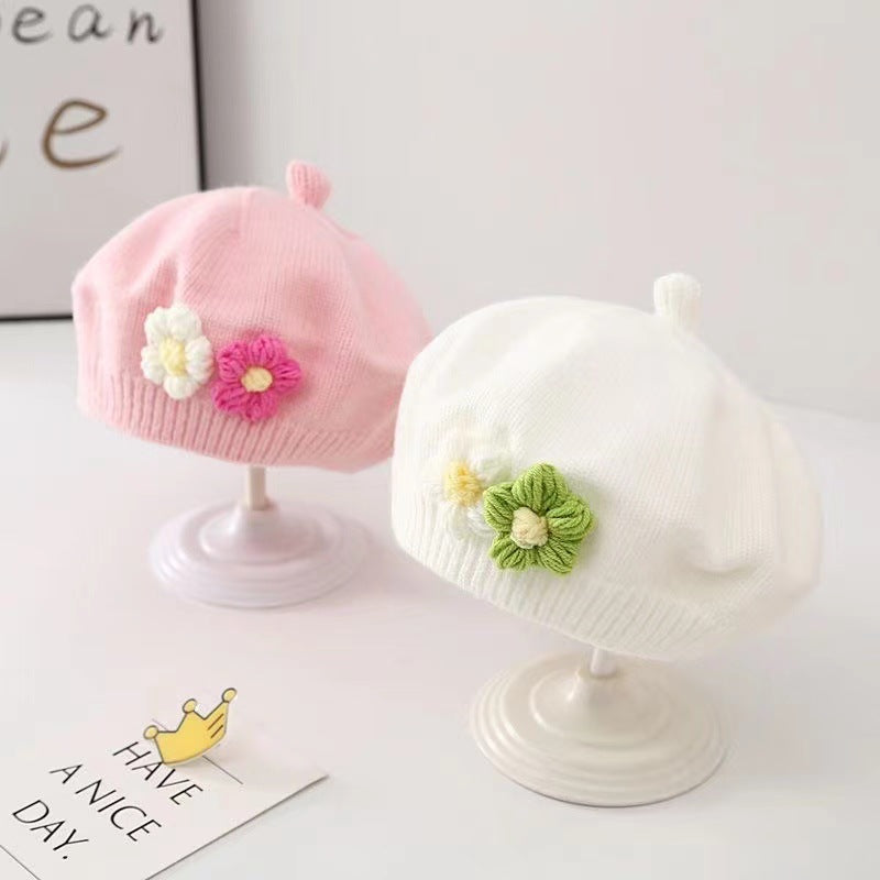 Gorro de niña Boina de punto de lana para bebé
