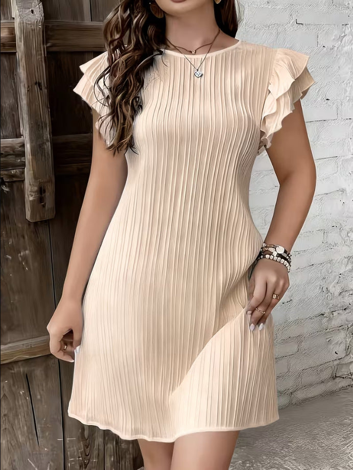 Vestido de patchwork de color liso con volantes plisados ​​de alta gama