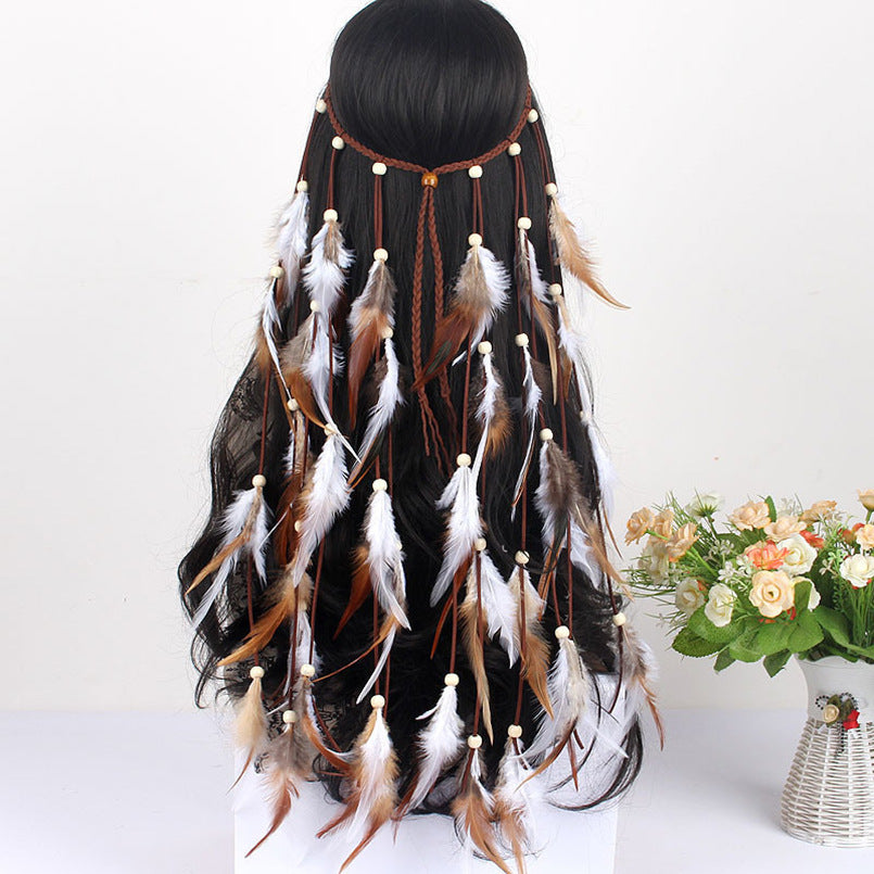 Diadema de plumas largas bohemia, accesorio para el cabello con plumas