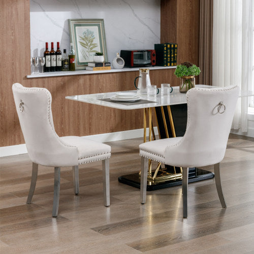 High-end Tufted Solid Wood Contemporary Velvet Upholstered Dining Chair With Chrome Stainless Steel Plating Legs,Nailhead Trim,Set Of 2