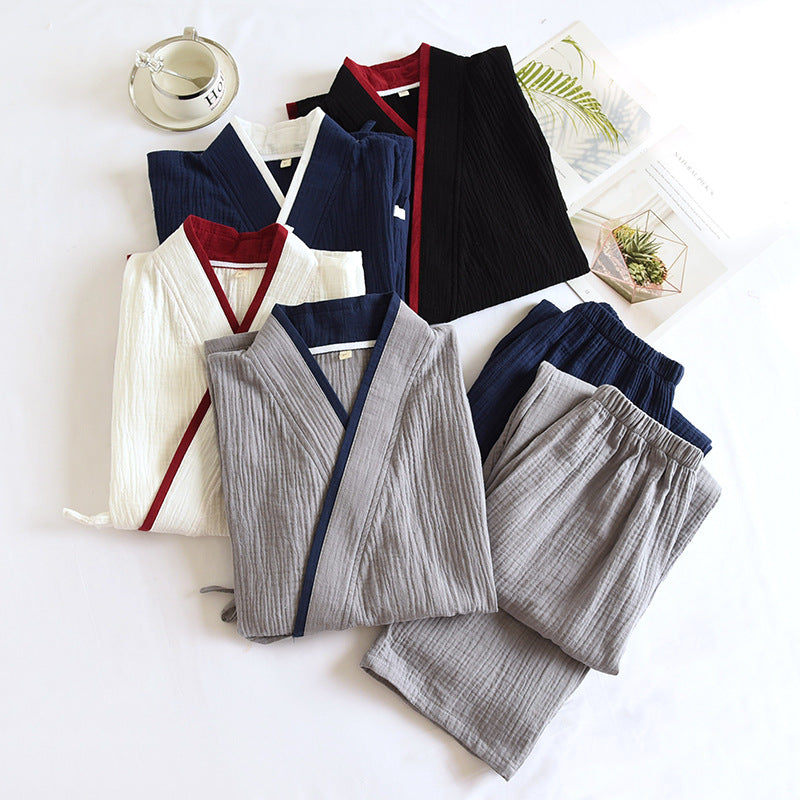 Conjunto de pijama de gasa de algodón puro estilo kimono Hanfu para hombre