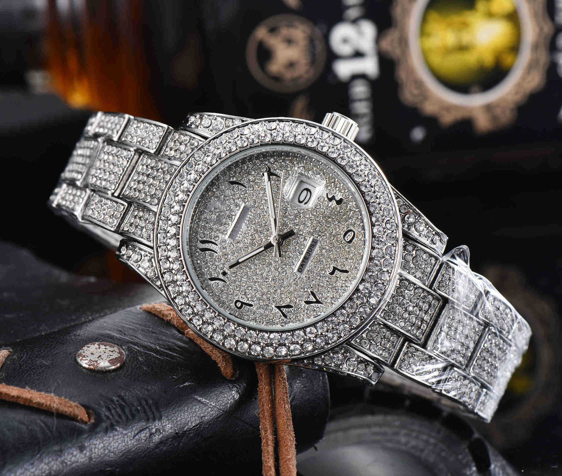 Reloj de cuarzo de acero inoxidable con diamantes para hombre
