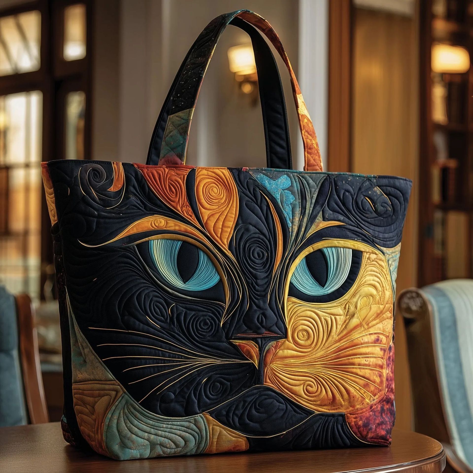 Bolso tote creativo de gran capacidad con impresión digital y bordado acolchado.