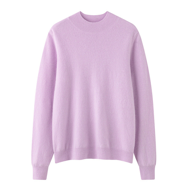 Suéter holgado de cachemira con cuello alto y color liso para mujer