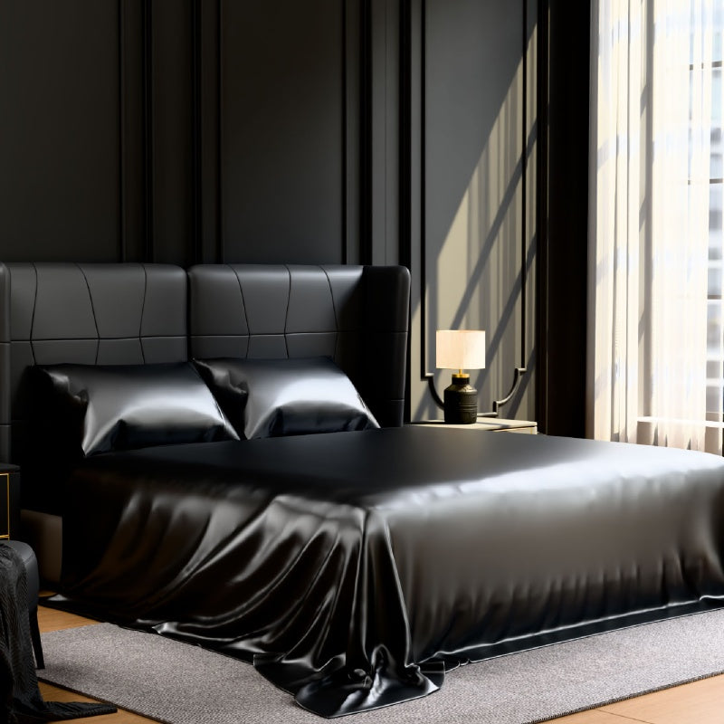 Satin Bed Sheets, King Size Sheets Set, 4 Pcs Silky Bedding Set With 15 Inches Deep Pocket For Mattress  King, Black