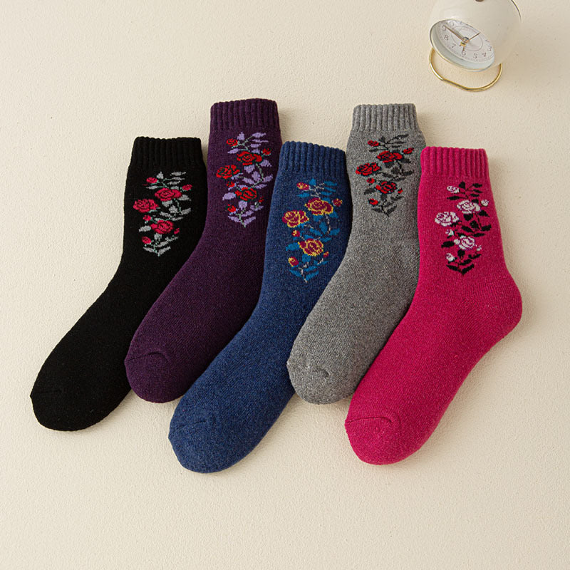 Thick Warm Terry Socks In A Retro Color Palette For Women