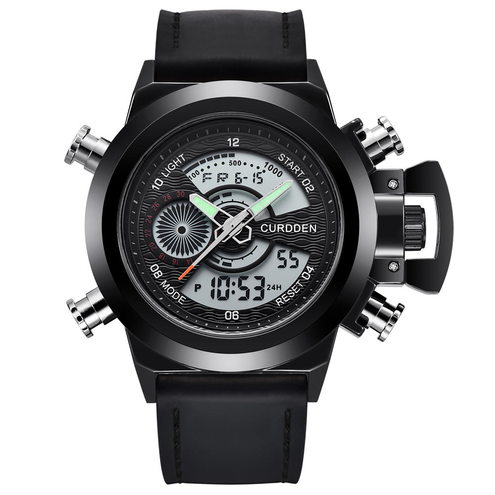Reloj deportivo multifuncional con doble pantalla y cinturón de moda para hombre.